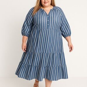 Old navy blue Striped tiered Button-Front All-Day Midi Swing Dress size 4X